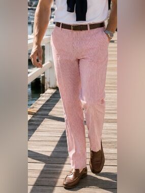 Brooks Brothers Hudson Seersucker Pants Red White Stripe W36 L34 Preppy